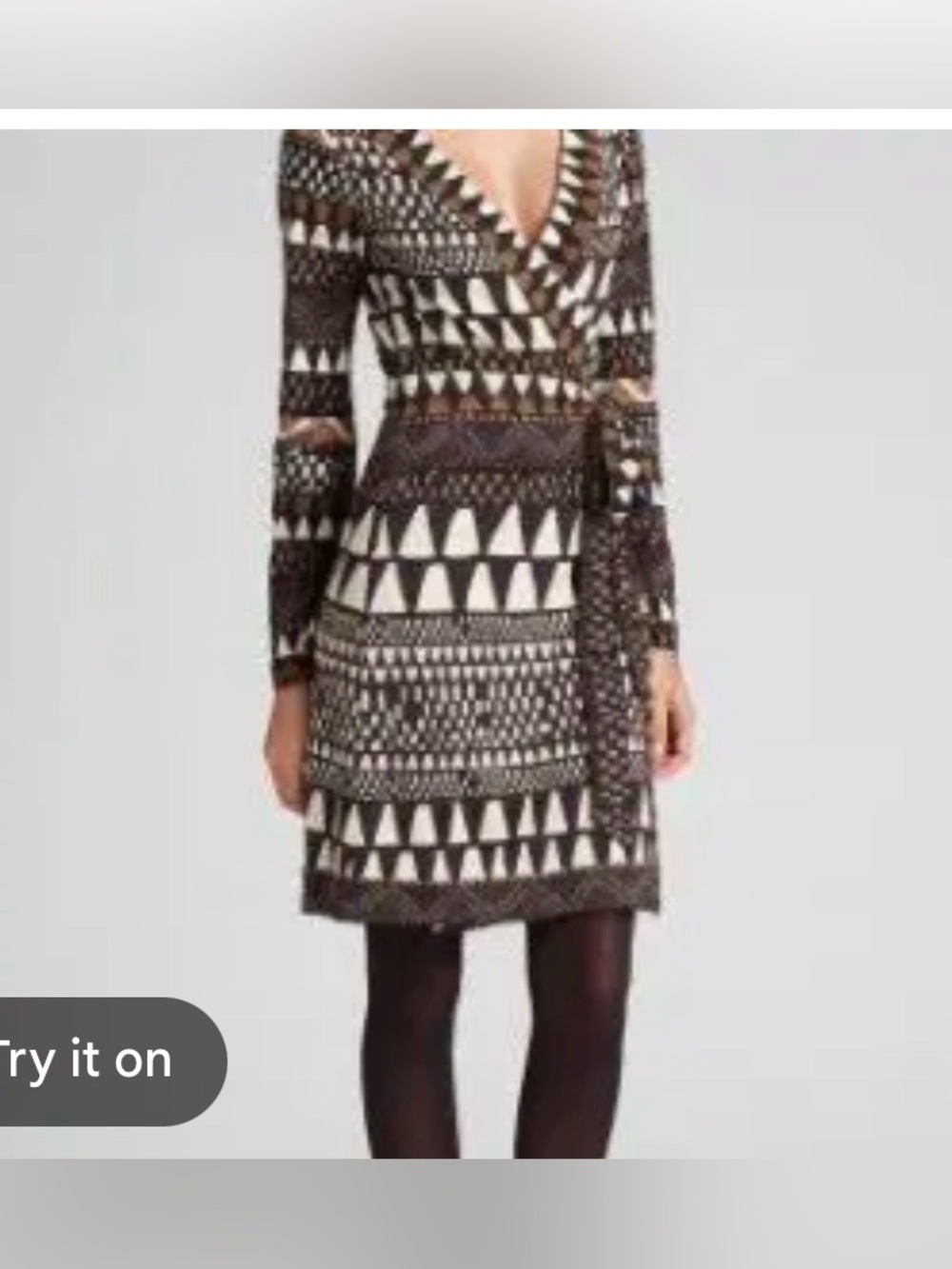 Diane Von Furstenberg Wrap Dress Mini Small Silk Brown Aztec Preppy Classic